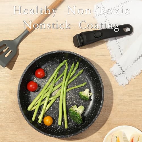 ESLITE LIFE 7-Piece Nonstick Skillet Set with Detachable Handles - Black, 8/9.5/11 Inch