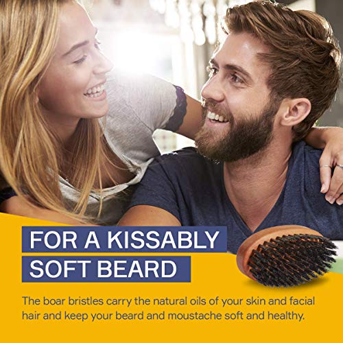 Beard Brush with Boar Bristles and Pear Wood Handle for Men - Tames and Softens Facial Hair