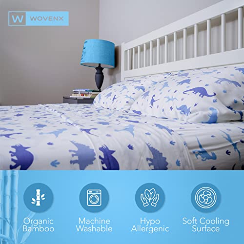 Kids Organic Viscose Bamboo Sheet Set - Dinosaur Full Size Bedding for Toddlers