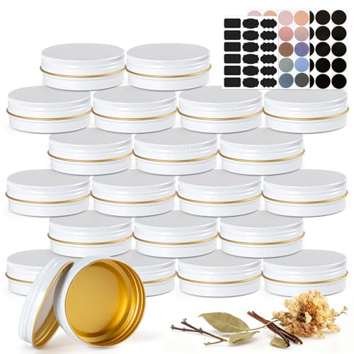 48 Pack Aluminum 2oz Tin Containers with Lids - White & Gold, Recyclable and Durable