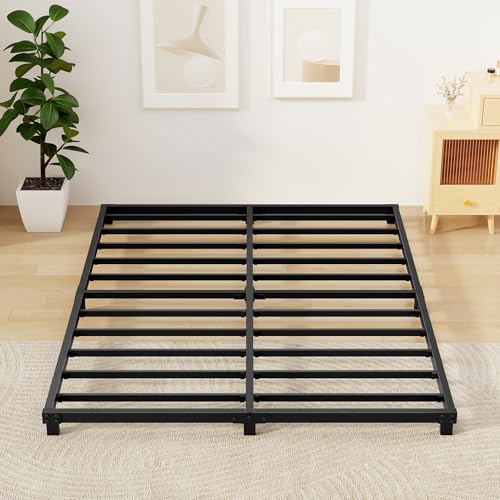 4 Inch Queen Size Low Profile Metal Bed Frame - Heavy Duty Steel Support, Noise-Free, Easy Assembly