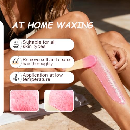 Painless Hard Wax Beans for Hair Removal, 10.5oz Upgraded Formula for Face, Eyebrow, Brazilian Bikini with 10 Applicators (3 Rose)