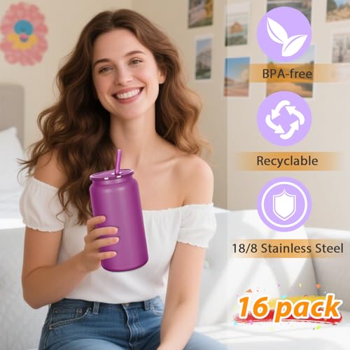 Oaptuza 16oz Stainless Steel Can Tumblers Set with Lids & Straws – Multi-Color, Insulated Drinkware