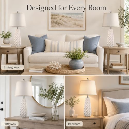 27-Inch Ceramic Table Lamps Set of 2 with Bulbs - White Coastal Modern Design