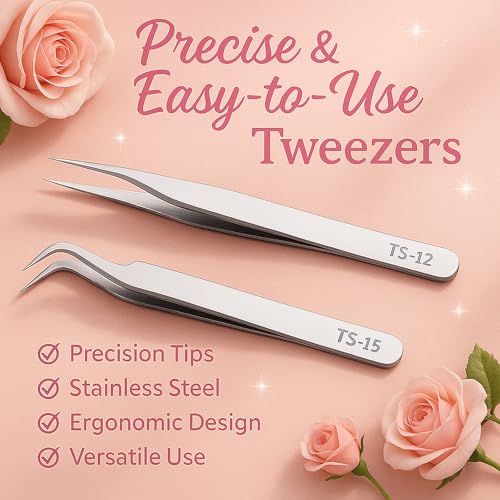 Silver Nail Art Tweezers Set ? Precision Tweezers for Nail Stickers, Rhinestones, Charms, & Decals ? Essential Nail Art Tools for Nail Designers ? Elegant Nail Sticker Tweezers for Gel Nails