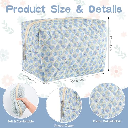 6 Pcs 8 Inch Large Quilted Makeup Bag Bulk Floral Cosmetic Bag Bridesmaid Gifts Women Floral Cotton Quilted Pouch Travel Toiletry Coquette Aesthetic Makeup Organizer for Women
