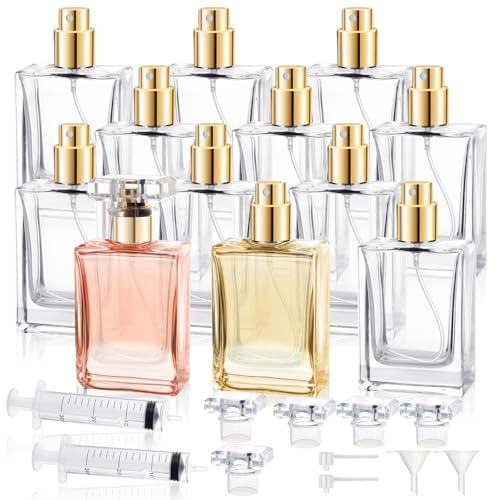12 Pack 10oz Refillable Glass Perfume Spray Bottles with Droppers & Funnels