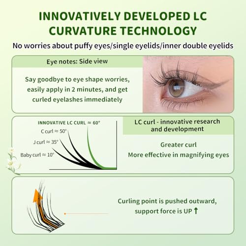 Lash Extension Kit LC Curl DIY Eyelash Extension With Thin Lash Band Natural Look Faux Lash Clusters With Bottom Lashes, 10-12mm Individual False Lashes for Self Use