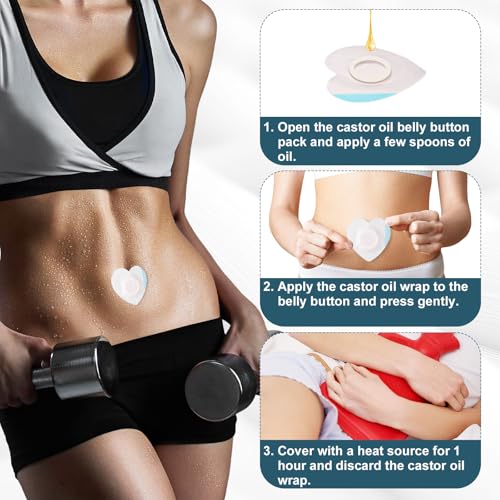 50pcs Castor Oil Wrap for Belly Button, Heart Shape Self-Adhesive & Highly Absorbent Castor Oil Wrap Pack for Belly Button Pad Patches Waterproof Disposable Cover Stickers (Oils Not Included)