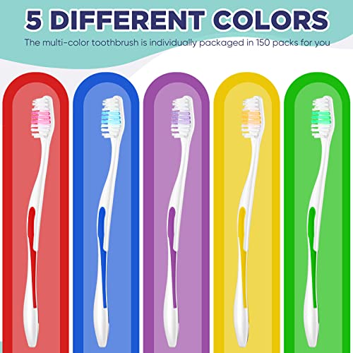 150 Pack Travel Soft Bristle Disposable Toothbrushes - Individually Wrapped, Multi-Color, Ideal for Hotels, Camping, and Donations