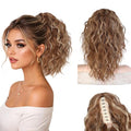 AISI BEAUTY 14 Inch Reddish Orange Ponytail Extension with Blonde Highlights, Curly Clip-In Hairpiece