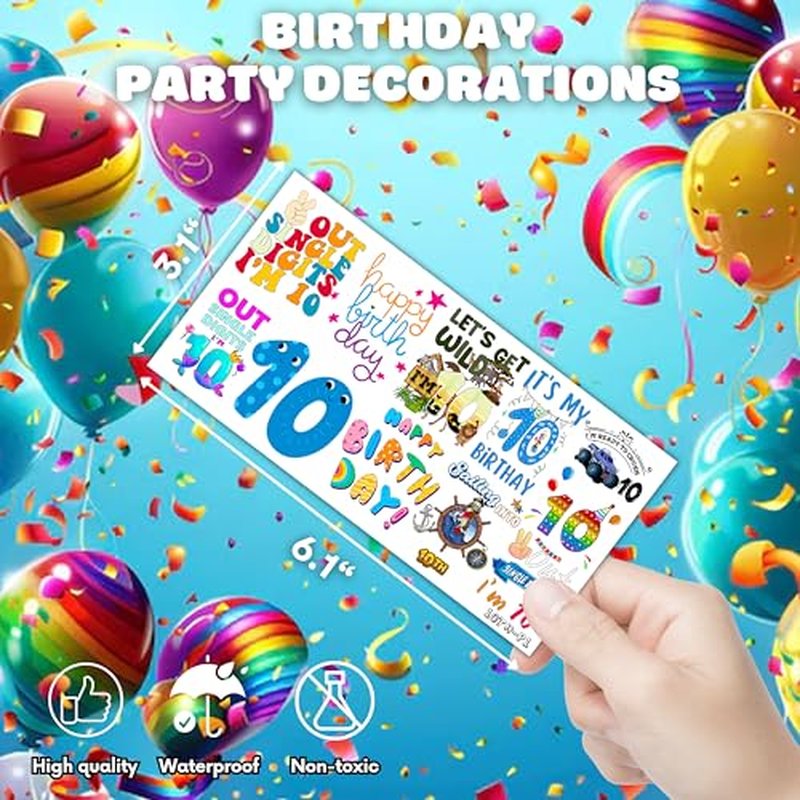 100 PCS Funny 10Th Decoration Birthday Party Decorations Favors Supplies Themed Decor Peace Out Single Digits Tenth Double Digits Temporary Tattoos Stickers Girls Boys Classroom School Prizes Reward