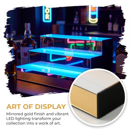 LED Liquor Bottle Display Shelf - 3-Tier Acrylic Bar Shelving with Color Changing Lights