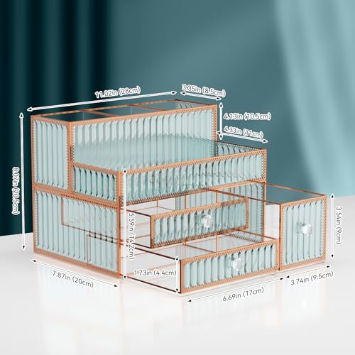 Youdepot Makeup Organizer Countertop - Tempered Glass Vanity Organizer for Cosmetics, Skincare, Hair Tools, Brushes, Perfume - Multipurpose Bathroom Counter Skincare Organizer
