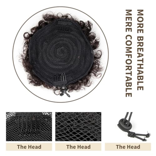 Natural Black Ponytail Extension 6inch Human Hair Afro Puff for Girls - Medium Variation 1PCS