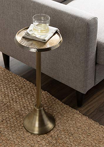 Bohemian Side Table with Hammered Top - Gold, 9x9x23 Inches