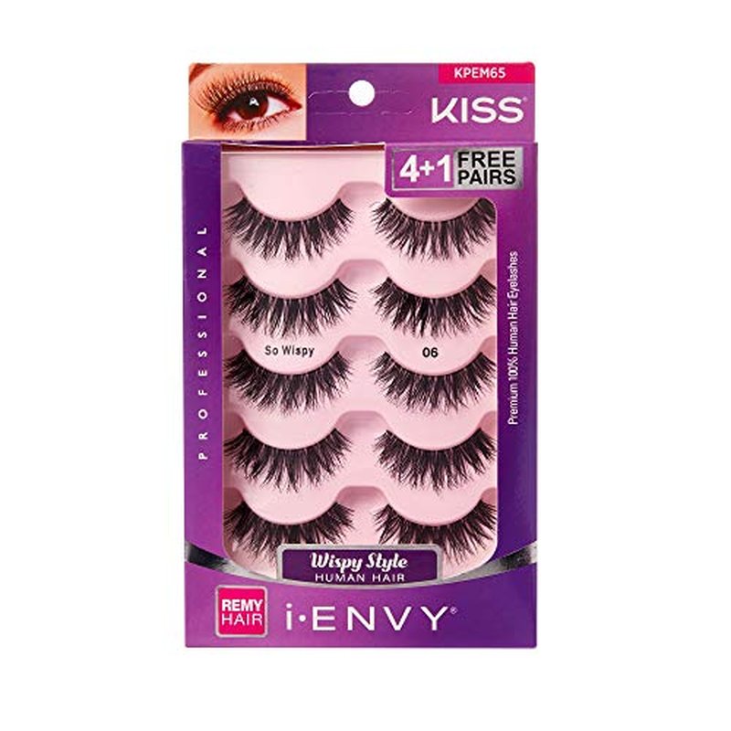 i?ENVY by KISS So Wispy Eyelashes 5 Pair Multi Pack (KPEM65) (1 Pack) Natural Wispy Style Made with Natural Hair