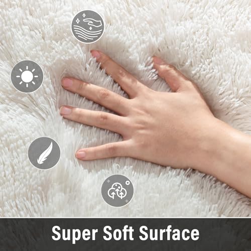 Large Ivory Shaggy Rug 9x12 Feet Modern Plush Furry Floor Carpet for Living Room Bedroom