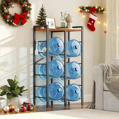 HOOBRO Rustic Brown & Black 3-Tier 6-Gallon Water Jug Holder Rack - 24.4"L x 12.6"W x 43.5"H