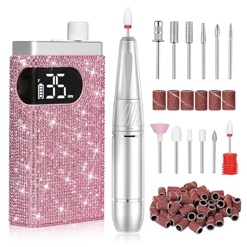 Pink Diamond Nail Drill Portable 35000RPM with 12 Drill Bits - Professional & DIY