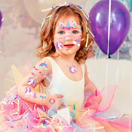 HOWAF 4 PCS Halloween Face Tattoos, Unicorn Face Sticker Temporary Tattoos Stickers for Unicorn Costume Carnival Halloween Costume Women Men