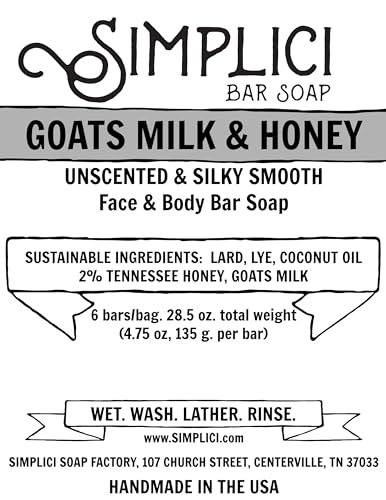 Goats Milk & Honey Natural Bar Soap Pack of 6 - Sensitive Skin, Long-Lasting