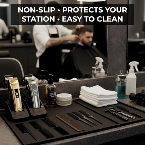 Large Professional Barber Mat 20x14 Inches Non-Slip Counter Pad for Clippers & Tools