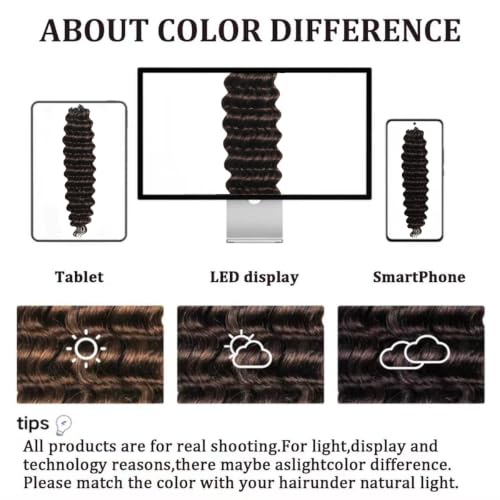 Crochet Human Hair Extensions Brown #4 20 Inch 60g Deep Wave - Miracle Knots, Knotless Style