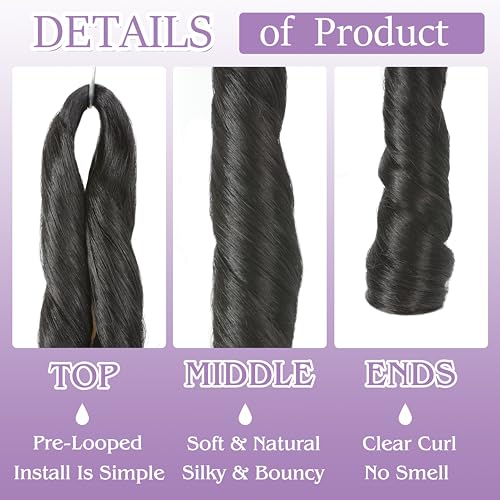 French Curl Braiding Hair Extensions 20 Inch Pre-Stretched Soft Wavy 8 Packs - 1B#