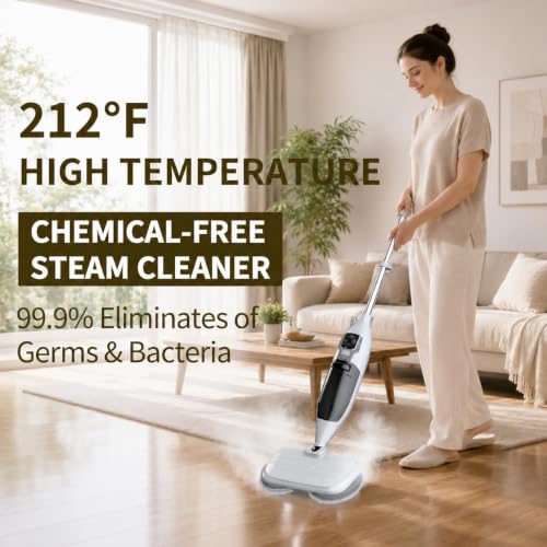 White PUREBEAR 300°F Steam & Scrub Mop with 13 Accessories - Lightweight & Multi-Surface Cleaning