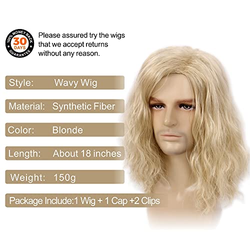 H&Bwig Blonde Long Curly Fluffy Wig for Men - Natural Synthetic Hair - Variation: Blonde