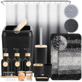 Black Bathroom Set with Shower Curtain and Rugs - 32PCS Toilet Accessories Including Trash Can & More - Variation: Bath Set + Shower Curtain + Bath Rugs