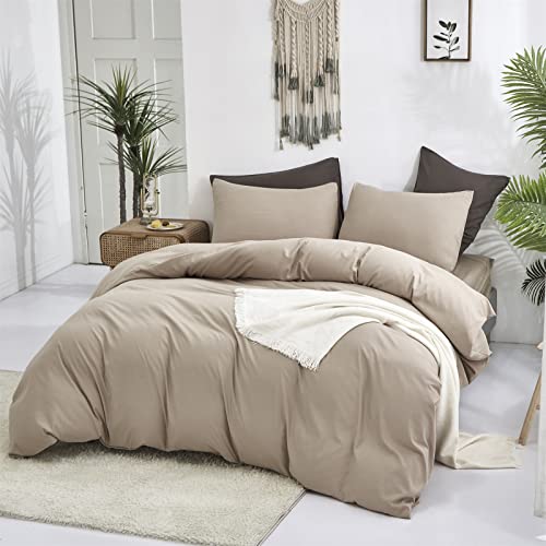 Queen Cream Coffee Comforter Set Khaki Bedding 3 Piece Modern Soft Breathable