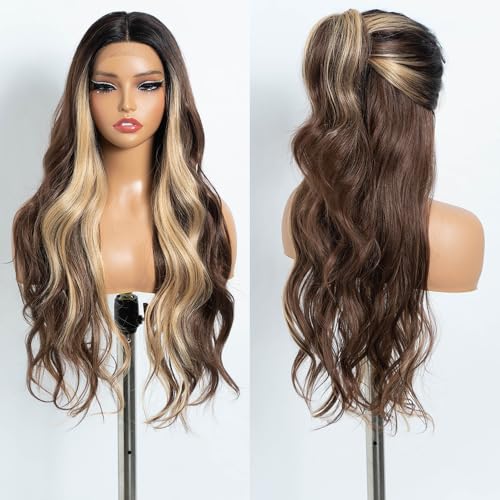 Long Wavy Lace Front Wig for Women - 30 Inch Natural Hairline Blonde Synthetic Hair
