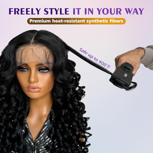 Felek 24 Inch Burgundy Synthetic Lace Front Wig 13x6 HD Transparent Lace Curly Style Variation of THIS listing