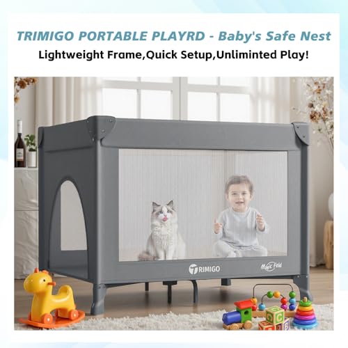 Grey Portable Baby Playard & Travel Crib with Mattress - Foldable, Lightweight & Safe
