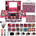 Pink All-In-One Teen Makeup Kit with Leopard Case - 28 Eyeshadow Colors & Accessories
