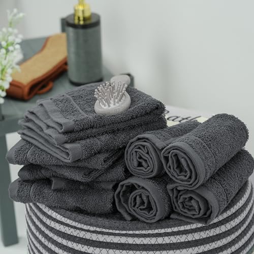 Tens Towels 24 Piece Washcloth Set - Dark Grey, 12x12 Inches, Soft Cotton