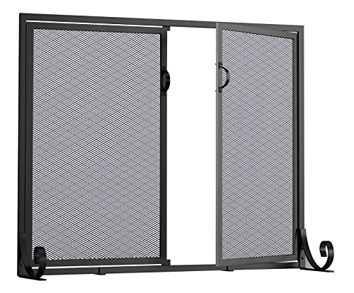 Fire Beauty Hinged Double Door Fireplace Mesh Guard L37.8xW30.7 inch