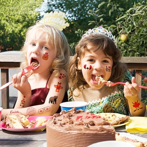 Canada Temporary Tattoos Sticker for Kids Birthday Party Supplies Decorations Party Favors 100PCS Tattoo Maple Syrup Canadian flag Canada Travel Themed Cute Kids Boy Gifts Ideal School Prizes Rewards