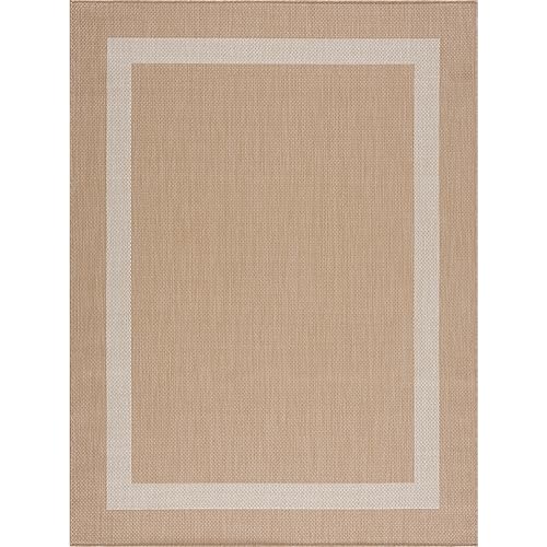 CAMILSON 5' x 7' Beige/White Border Outdoor Rug - Waterproof, UV-Resistant Indoor/Outdoor Patio & Porch Carpet