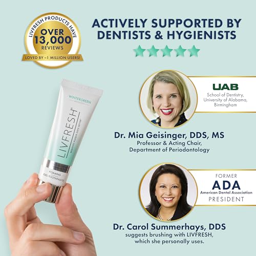 LIVFRESH Wintergreen Toothpaste Gel 1.75oz – Fluoride-Free, Plaque & Tartar Removal, Fresh Breath, Foaming Whitening
