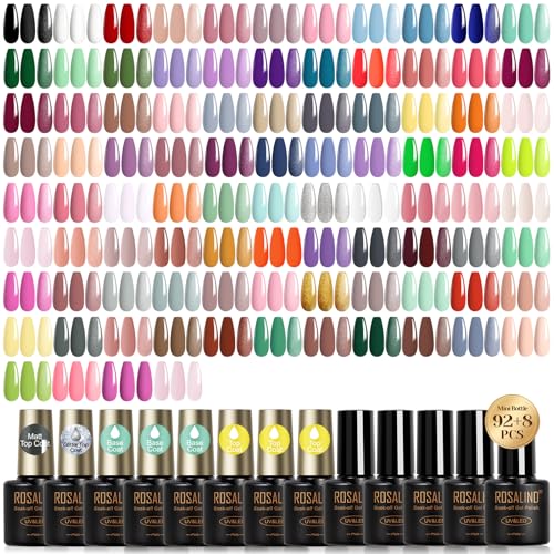 ROSALIND 100PCS Gel Nail Polish Set with 92 Colors & 8 Top Coat Variations