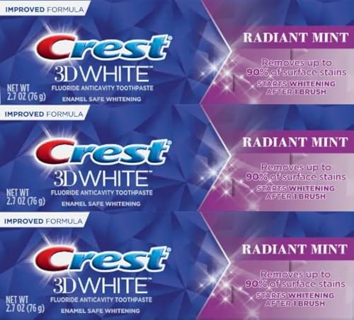 Crest 3D White Radiant Mint Toothpaste - Brightening & Enamel Strengthening, 2.7 Oz (Pack of 3)