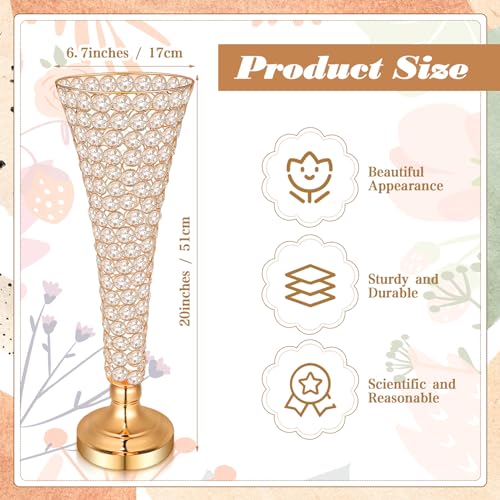 20 Inch Gold Crystal Vase Set – Tall Flower Centerpieces for Weddings & Events