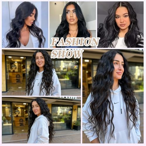 Looxey Black Curly V Part Wig 24 Inch Synthetic Half Wig for Black Women