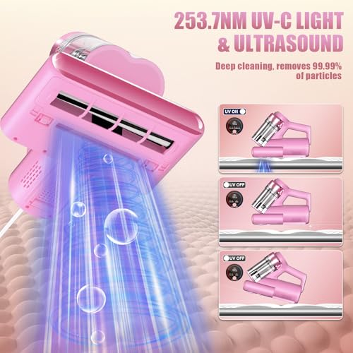 Pink Mattress Vacuum Cleaner with UV-C and 16kPa Suction - Deep Cleaning & Odor Removal
