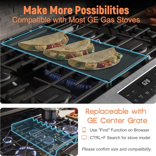 Ceramic Non-Stick Griddle Plate for GE Stove - Aluminum Coating, 19.5x9 inches, Food-Grade, PFAS & PTFE Free, Compatible with Center Burners, Variation of Aluminum-Ceramic Coating