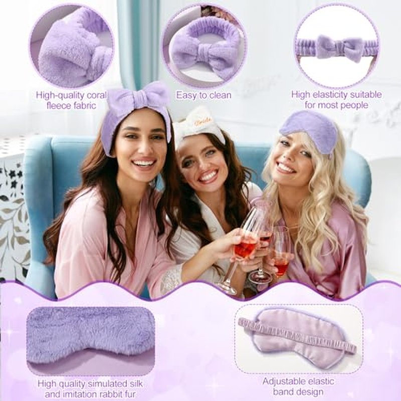 48 Pcs Bridesmaid Proposal Gifts Set Include Headband Scrunchies Hair Sleep Eye Mask Hairbrush Makeup Remover Cloth and Makeup Bag for Bridal Shower Party Bridesmaid Wedding(White,Purple)