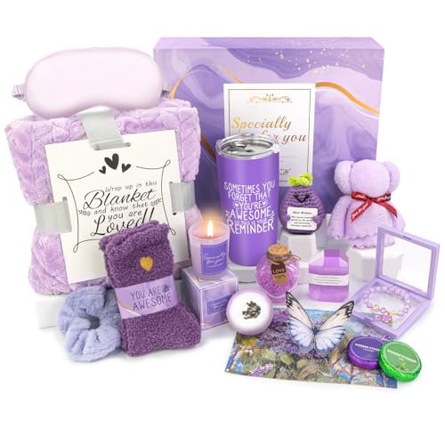 Lavender Spa Gift Set for Women - 16-Piece Relaxation Self-Care Gift Basket
